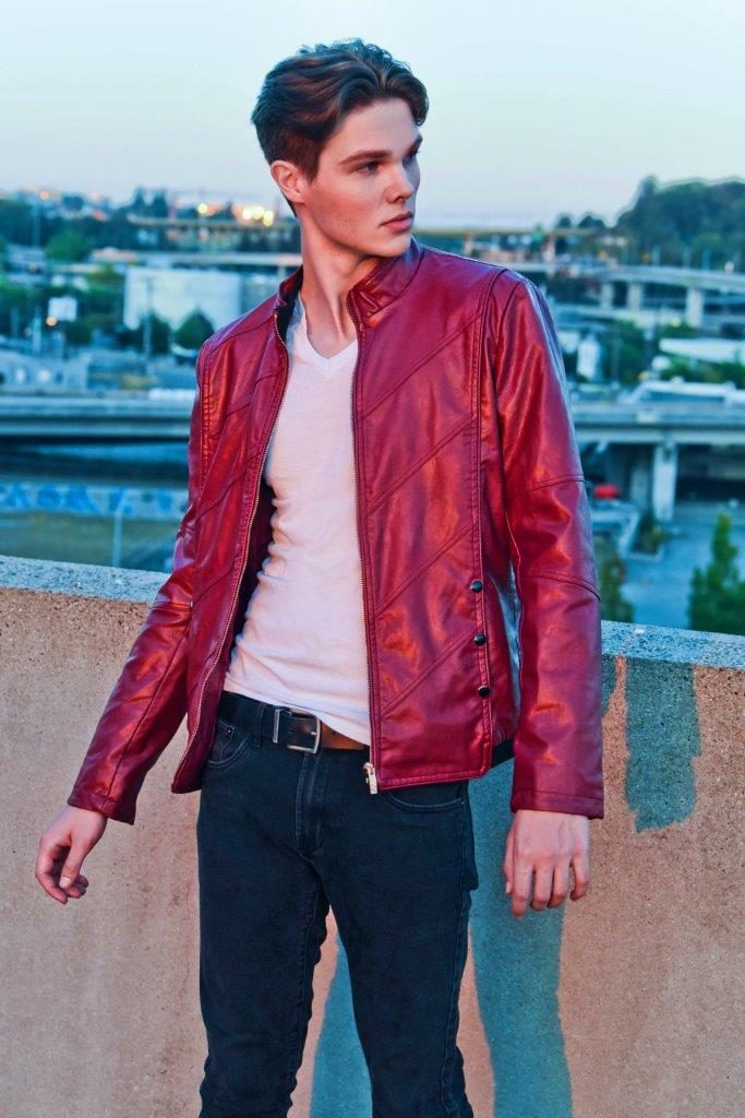 Deric Bucher, red jacket at dusk