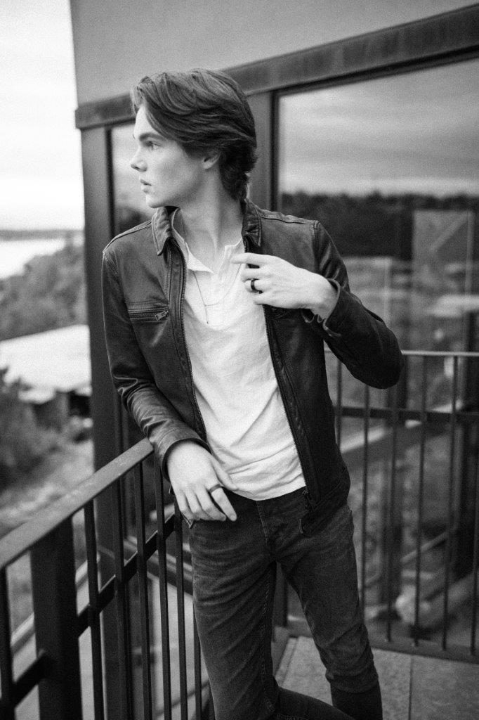 Deric Bucher, leather jacket, black and white